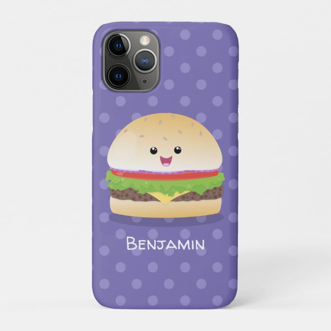 Capa Para iPhone 11 Pro Um bonito e feliz desenho animado do hambúrguer ka (Verso)