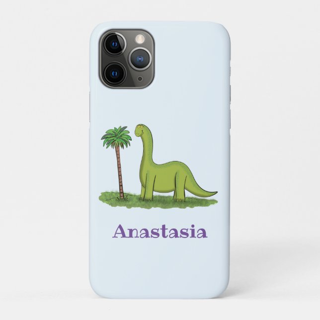 Capa Para iPhone 11 Pro Um desenho animado de brontosaurus dinossauros, ve (Verso)