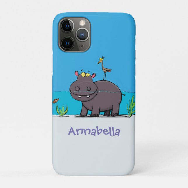 Capa Para iPhone 11 Pro Um hipopótamo engraçado bonito com desenhos animad (Verso)
