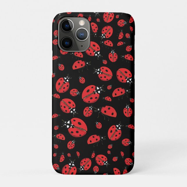 Capa Para iPhone 11 Pro Um monte de Red Ladybugs Lucky Pattern Green (Verso)