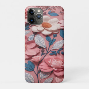 Capa Para iPhone 11 Pro Um padrão floral com fundo rosa