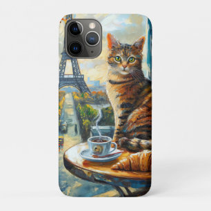 Capa Para iPhone 11 Pro Uma Manhã em Paris   Gato Malhado em um Café
