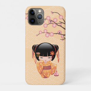 Capa Para iPhone 11 Pro Ume Kokeshi Doll - Rapariga Peach Geisha Japonesa