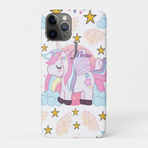 Capa Para iPhone 11 Pro Unicorn Rainbow Stars Nome Magnético Monograma