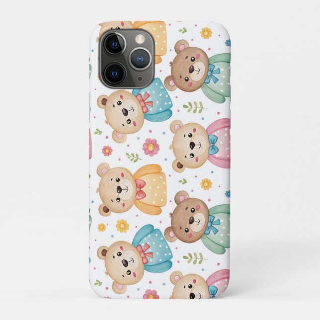 Capa Para iPhone 11 Pro Urso de pelúcia e flores (Verso)