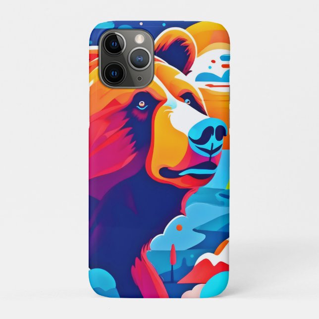 Capa Para iPhone 11 Pro Urso Vibrante, Cena Ligada (Verso)