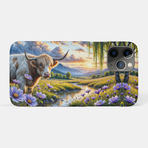 Capa Para iPhone 11 Pro Vaca cruzada de Highland/Longhorn em Paisagem Flor