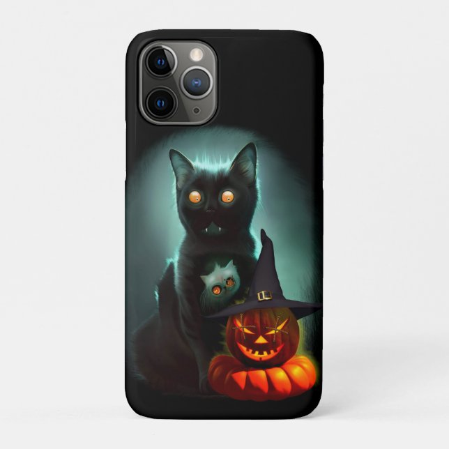 Capa Para iPhone 11 Pro Vampiro Gato e Mágico Pumpkin Halloween Surreal (Verso)