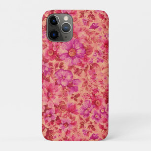 Capa Para iPhone 11 Pro Várias Flores em Flor em Rosa e Roxo Quente