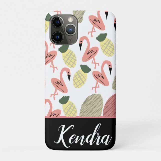 Capa Para iPhone 11 Pro Verão Flamingo - Mão Desenhada (Verso)