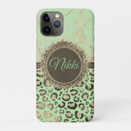 Capa Para iPhone 11 Pro Verde limão Marble Glittery Lepard