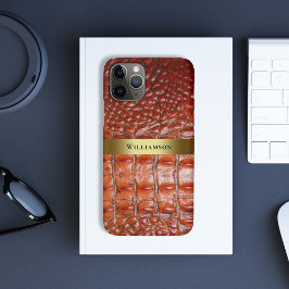 Capa Para iPhone 11 Pro Vermelho Castanho Réptil Digital Leather Dourada M