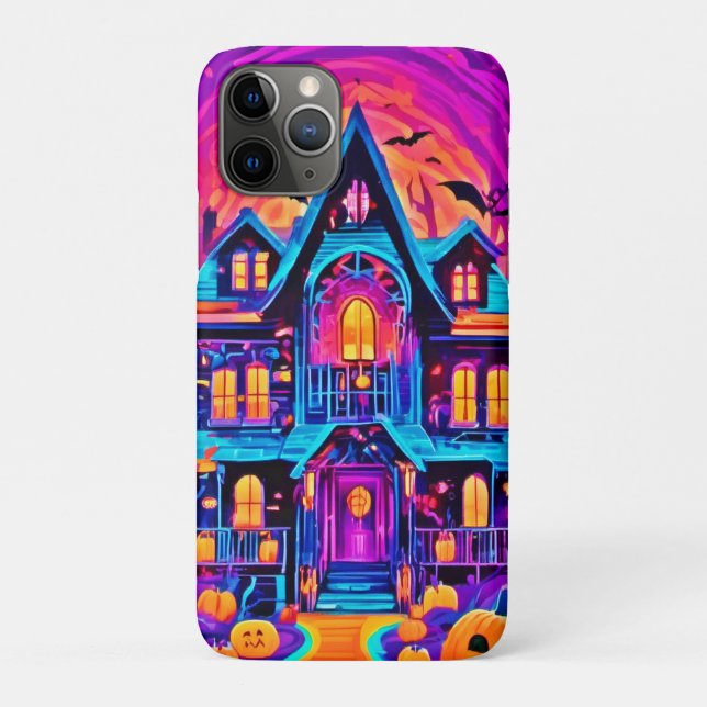 Capa Para iPhone 11 Pro Vibrant Halloween House Art (Verso)