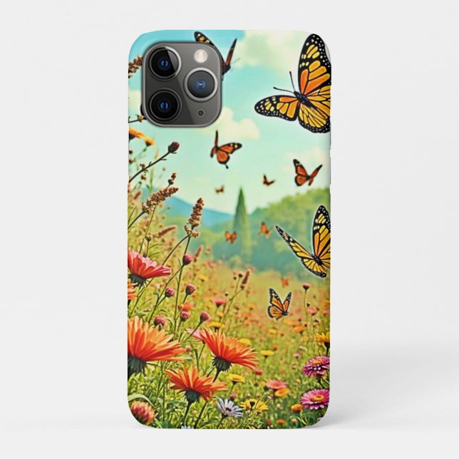 Capa Para iPhone 11 Pro Vibrant Wildflower Butterfly Joy Design (Verso)
