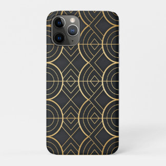 Capa Para iPhone 11 Pro Vinheta Geométrica Preta e Dourada do Deco de Arte