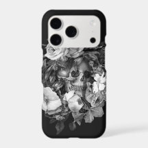 Vintage Floral Skull Black & White Personalizável