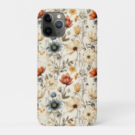 Capa Para iPhone 11 Pro Vintage Flores Silvestres Secas Terracota Azul Mar