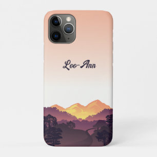 Capa Para iPhone 11 Pro Vintage Púrpura Farmhouse Amarelo Montanha Sunset