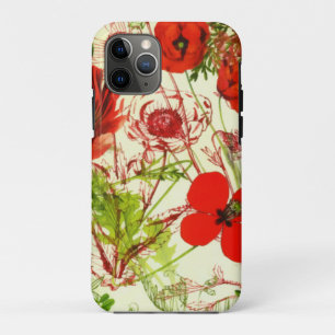 Capa Para iPhone 11 Pro Vintage Red Green Poppies Summer Wilflower