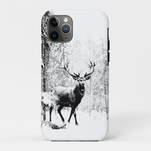 Capa Para iPhone 11 Pro Vintage Stag Deer Black White Animal