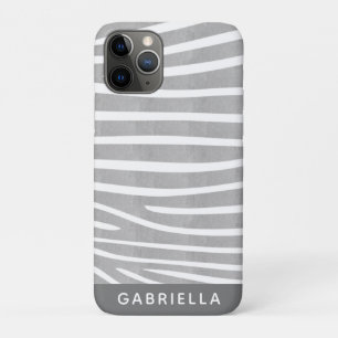 Capa Para iPhone 11 Pro Vintage Texted Zebra Print Patterna Nome da Cinza