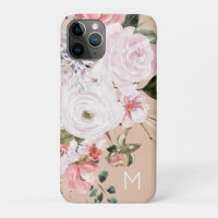 Vintage Watercolor Rosa Dourado e Pink Peony Monog
