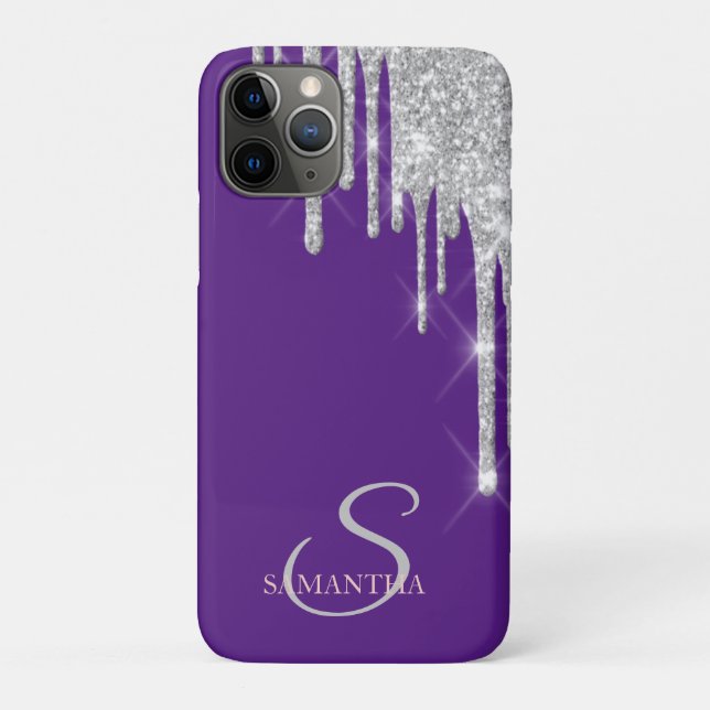 Capa Para iPhone 11 Pro Violeta de Glitter Silver Elegante (Verso)