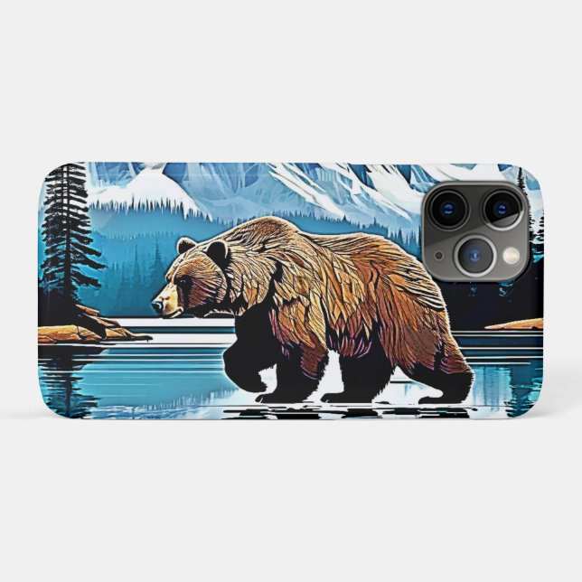 Capa Para iPhone 11 Pro Vista de Montanha do Lago Grizzly (Verso (horizontal))
