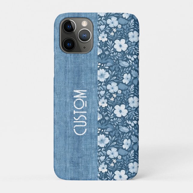 Capa Para iPhone 11 Pro Vista de Né Azul Botânico Elegante Personalizada (Verso)