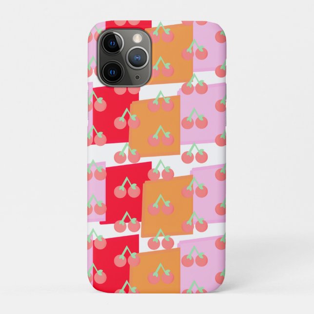 Capa Para iPhone 11 Pro Whimsical Squares Red Orange Pink Cherries (Verso)