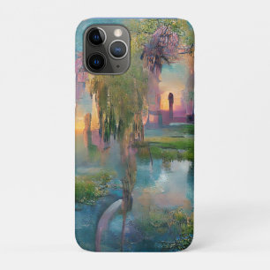 Capa Para iPhone 11 Pro Willow e wisteria pela lagoa no pôr do sol