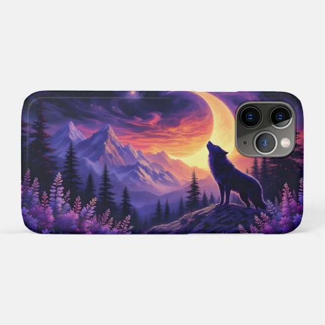 Capa Para iPhone 11 Pro Wolf Crescent Moon Lavanda Sunset (Verso (horizontal))