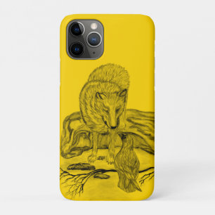Capa Para iPhone 11 Pro Wolf e Raven design preto e amarelo