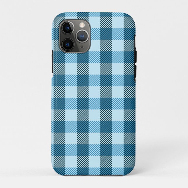 Capa Para iPhone 11 Pro Xadrez Azul Moderno Simples (Verso)