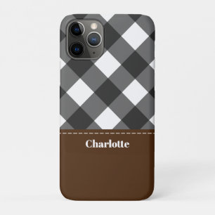 Capa Para iPhone 11 Pro Xadrez Personalizada Castanho Branco Negro