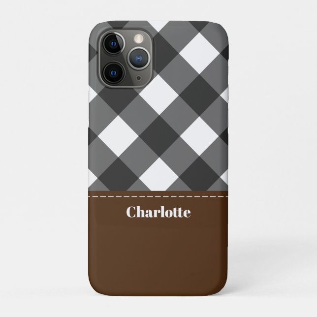 Capa Para iPhone 11 Pro Xadrez Personalizada Castanho Branco Negro (Verso)