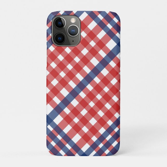 Capa Para iPhone 11 Pro Xadrez Red White e Blue Gingham (Verso)