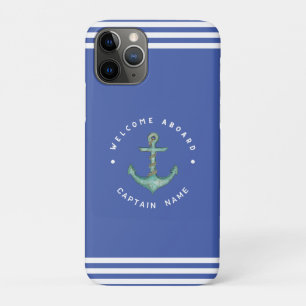Capa Para iPhone 11 Pro Yacht Club de Ancoragem Náutica Marinho Azul Volta