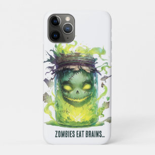 Capa Para iPhone 11 Pro Zombies comem cérebros. Spooky Halloween Jar com b