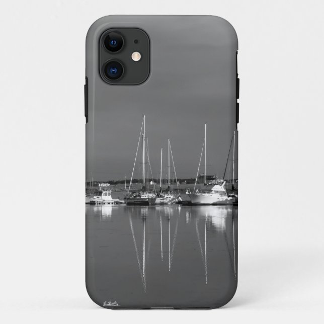 Capa Para iPhone 11 Protector celular foto preto e branco, embarcações (Verso)