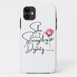 Capa Para iPhone 11 Provérbios 31:25 Ela é Bíblia Verso Flor