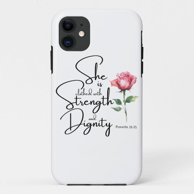 Capa Para iPhone 11 Provérbios 31:25 Ela é Bíblia Verso Flor (Verso)