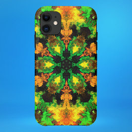 Capa Para iPhone 11 Psicodélica Flor de Hipópio Verde Laranja e Amarel