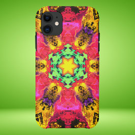 Capa Para iPhone 11 Psicodélica Flor Hipopótamo Rosa Amarelo e Verde
