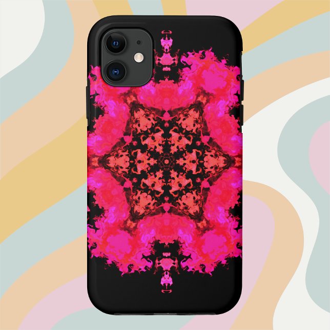 Capa Para iPhone 11 Psicodélica Flor Hippie Rosa e Preto (Criador carregado)
