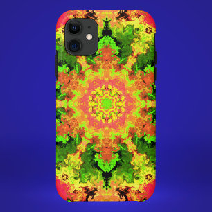 Capa Para iPhone 11 Psicodélico Flor de Hippie Verde Laranja e Vermel