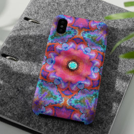 Capa Para iPhone 11 Psicodélico Flor Hippie Cor de Rosa Azul e Laranja