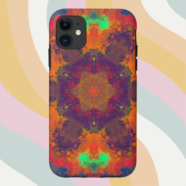 Capa Para iPhone 11 Psicodélico Hippie Roxo Laranja e Verde (Criador carregado)