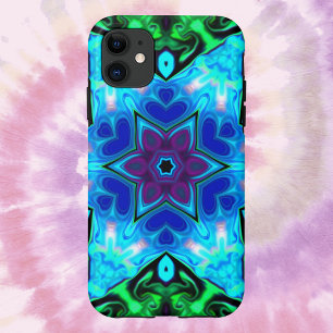 Capa Para iPhone 11 Psicodélico Mandala Flor Azul Roxo e Verde