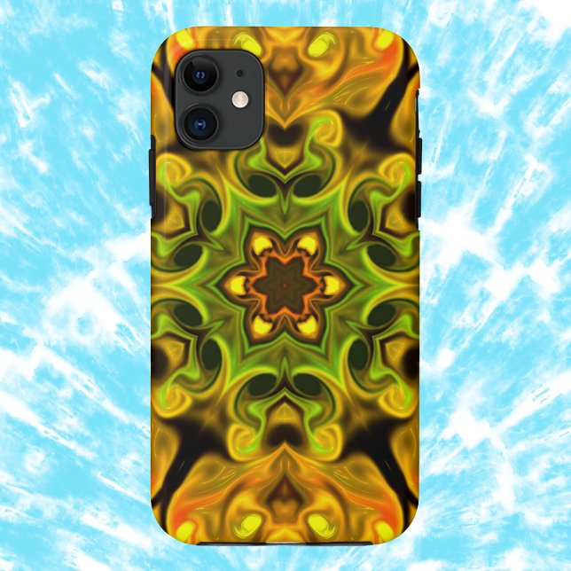 Capa Para iPhone 11 Psicodélico Mandala Flor Verde e Amarelo (Criador carregado)